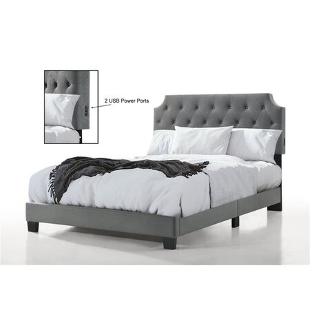 Belle Isle Furniture Belle Isle Furniture CSB67-0C00 Regal Tufted Queen Size Bed with USB Power Connection - Grey CSB67-0C00